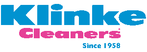 a blue and pink logo with the words klinike cleaners